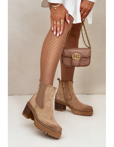 Women's Insulated Heeled Boots Eco Suede Beige Irissinae