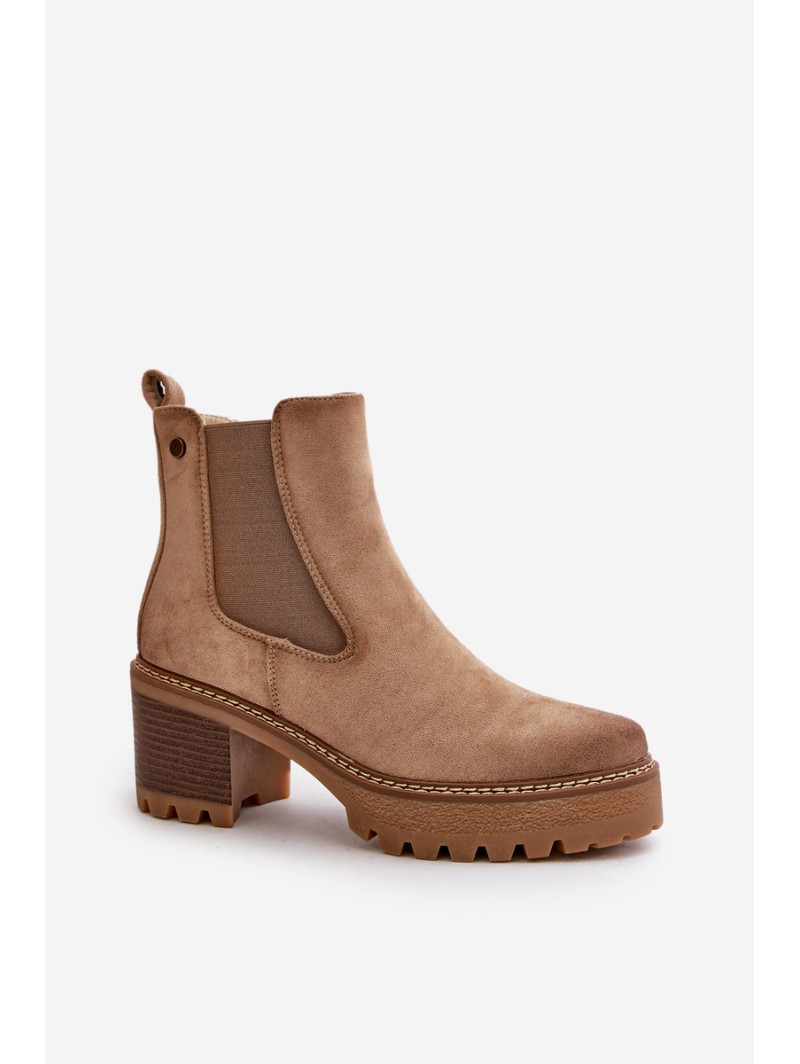 Women's Insulated Heeled Boots Eco Suede Beige Irissinae