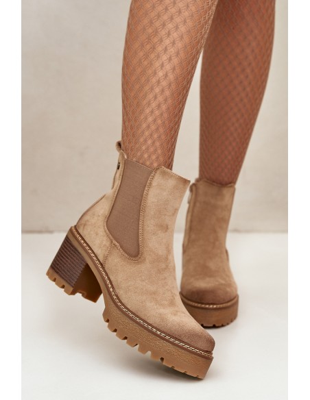 Women's Insulated Heeled Boots Eco Suede Beige Irissinae