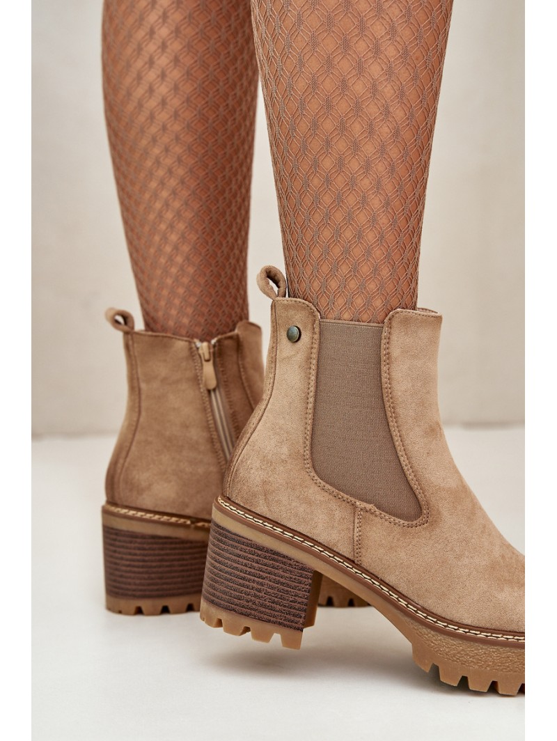 Women's Insulated Heeled Boots Eco Suede Beige Irissinae