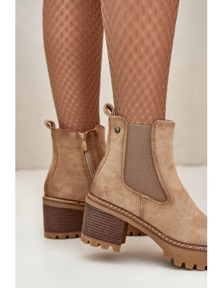 Women's Insulated Heeled Boots Eco Suede Beige Irissinae