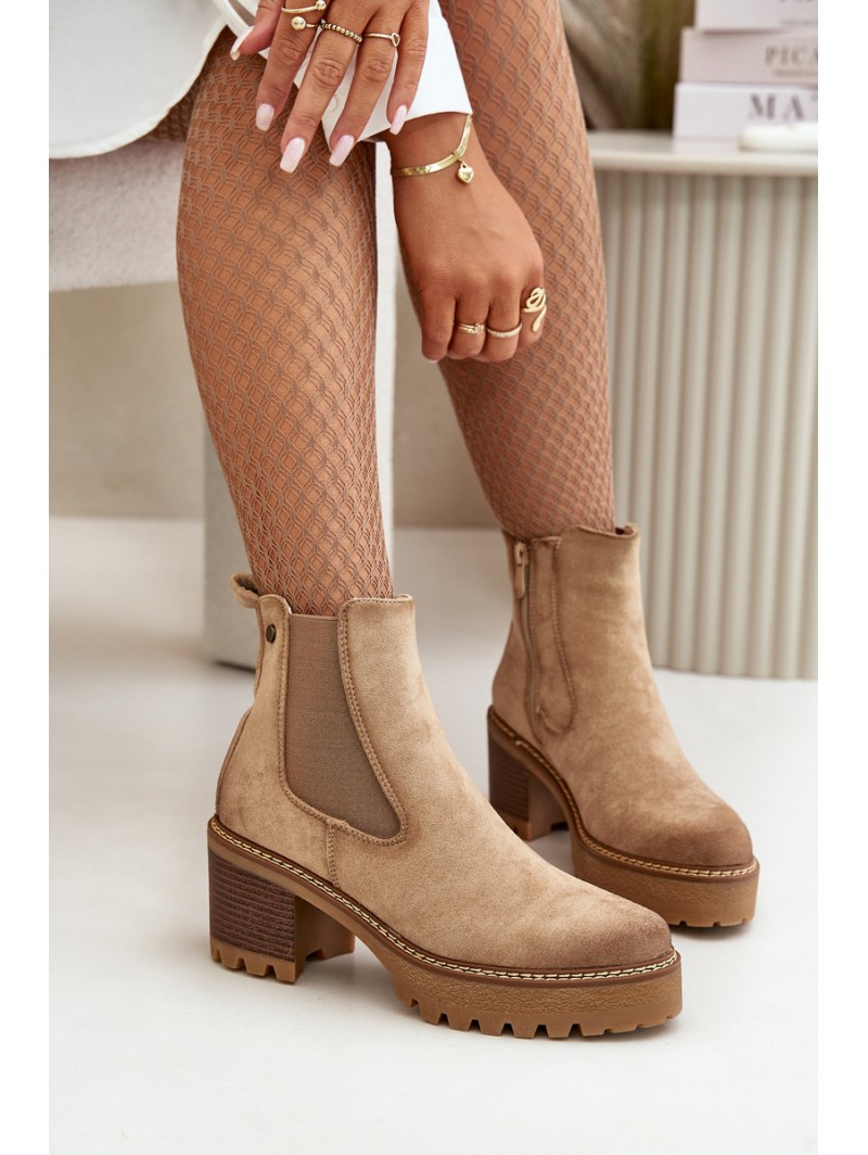 Women's Insulated Heeled Boots Eco Suede Beige Irissinae