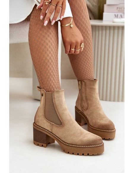Women's Insulated Heeled Boots Eco Suede Beige Irissinae