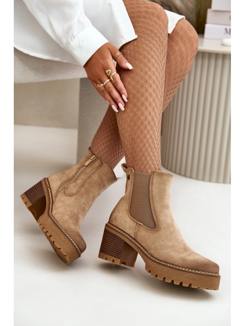 Women's Insulated Heeled Boots Eco Suede Beige Irissinae