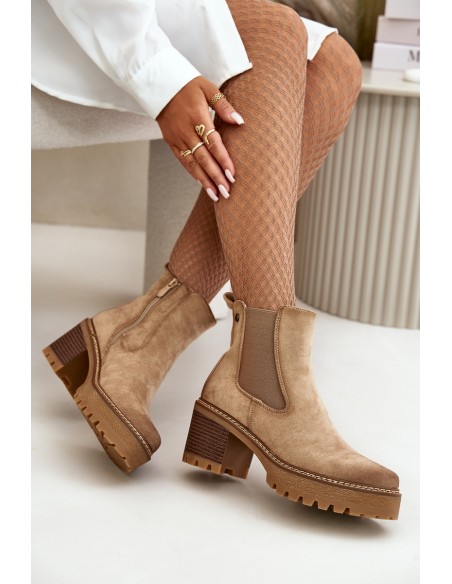 Women's Insulated Heeled Boots Eco Suede Beige Irissinae