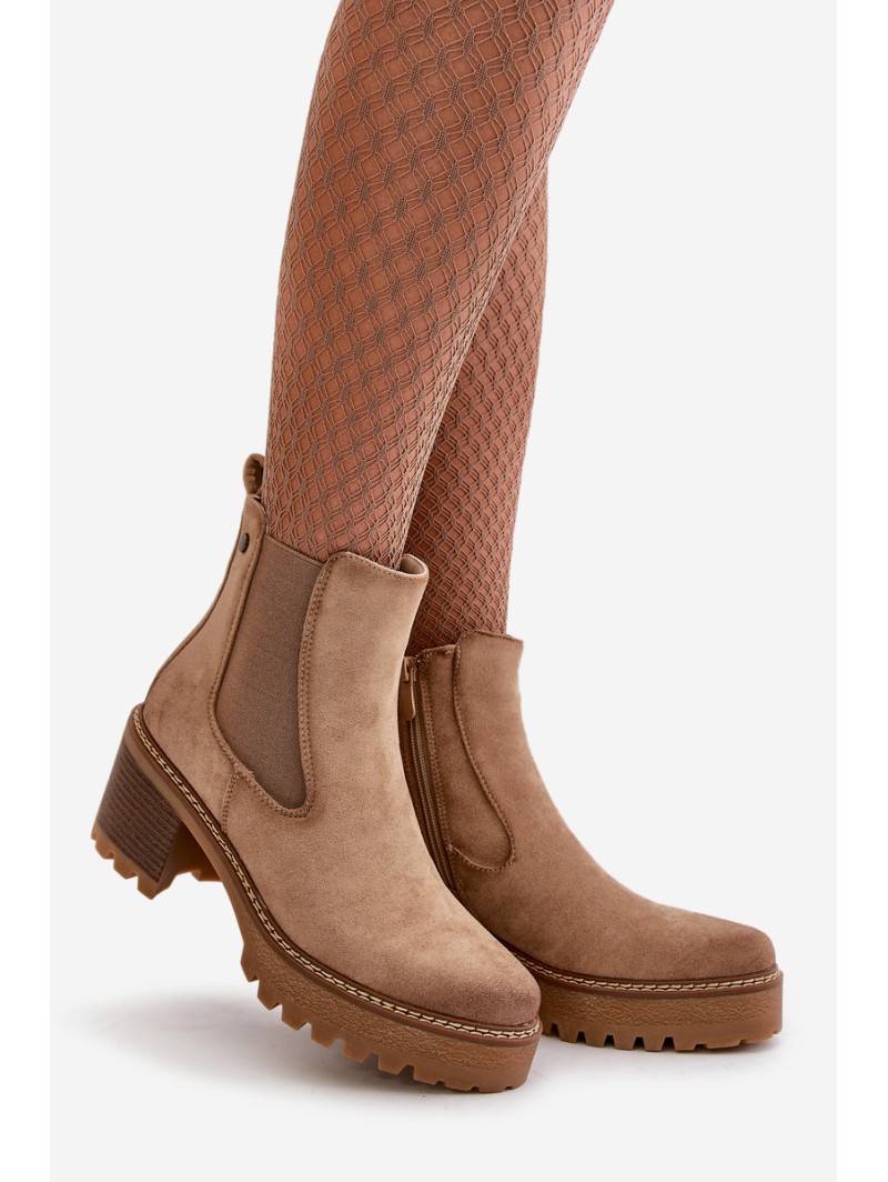 Women's Insulated Heeled Boots Eco Suede Beige Irissinae