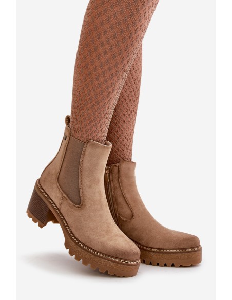 Women's Insulated Heeled Boots Eco Suede Beige Irissinae