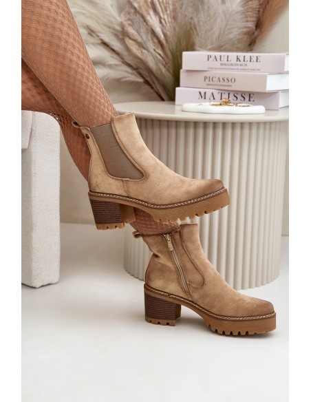 Women's Insulated Heeled Boots Eco Suede Beige Irissinae