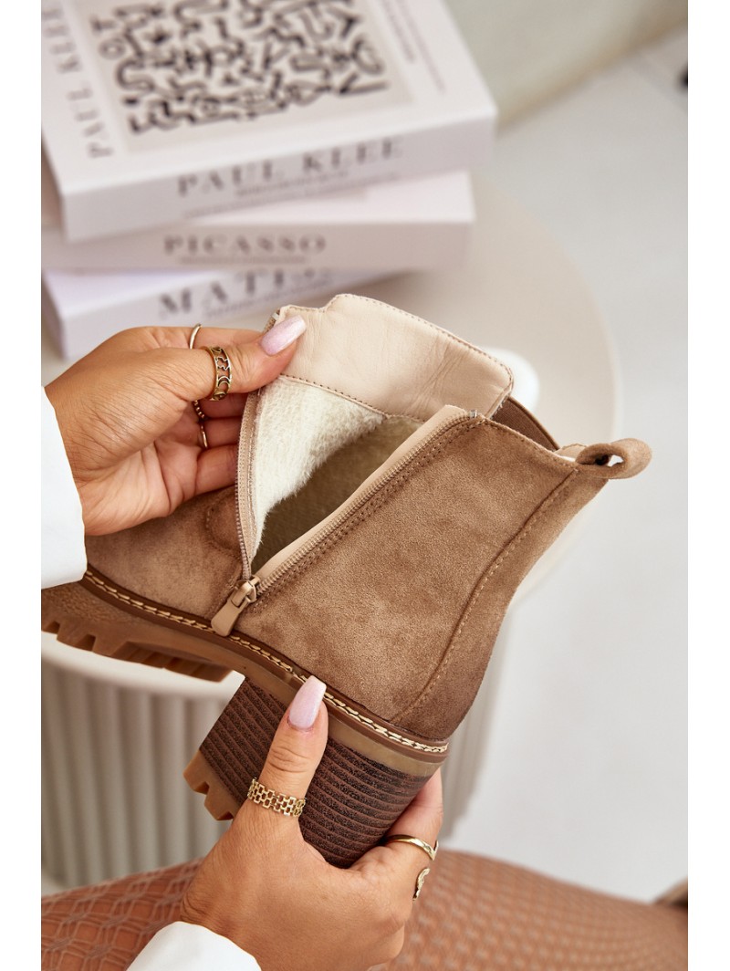 Women's Insulated Heeled Boots Eco Suede Beige Irissinae