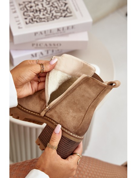 Women's Insulated Heeled Boots Eco Suede Beige Irissinae