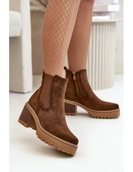 Women's Insulated Heeled Boots Eco Suede Brown Irissinae
