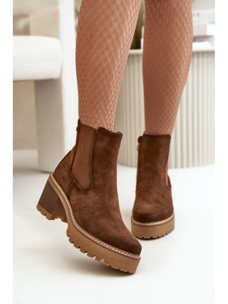 Women's Insulated Heeled Boots Eco Suede Brown Irissinae