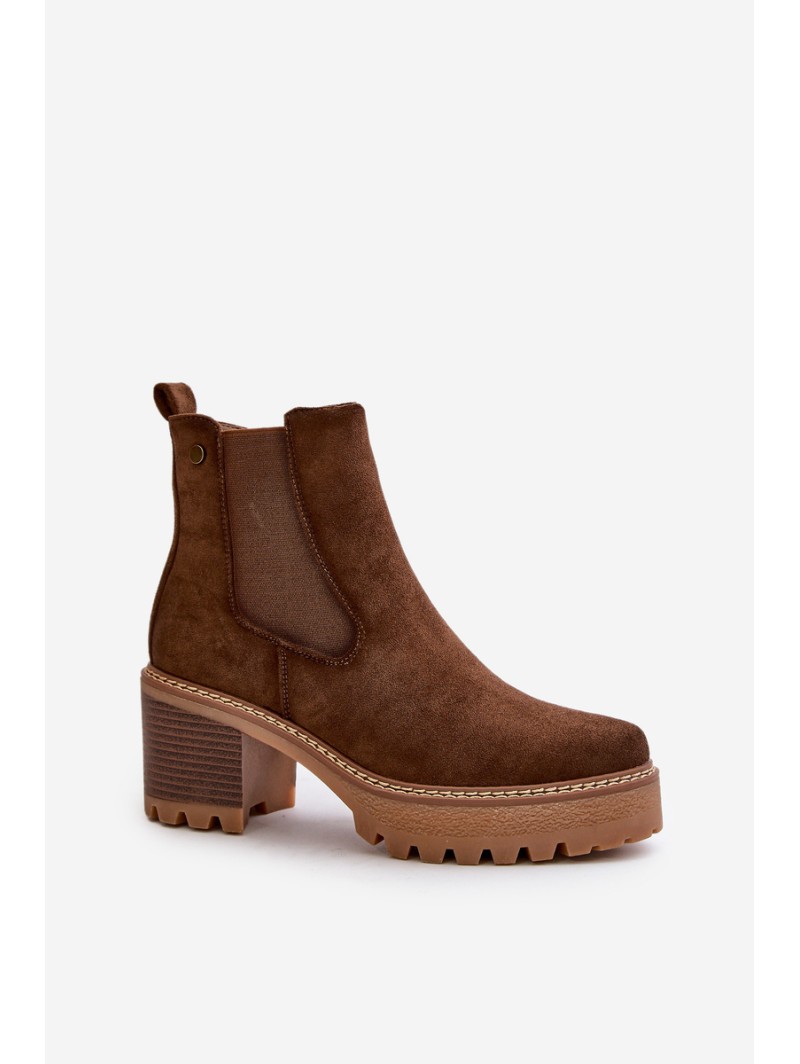 Women's Insulated Heeled Boots Eco Suede Brown Irissinae