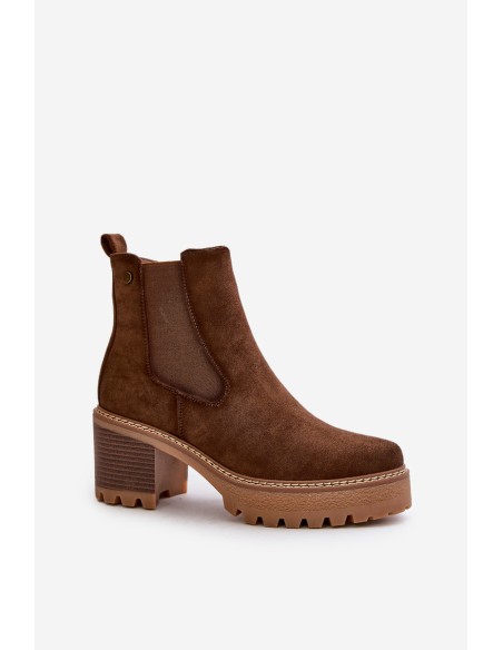 Women's Insulated Heeled Boots Eco Suede Brown Irissinae