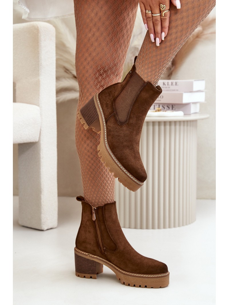 Women's Insulated Heeled Boots Eco Suede Brown Irissinae