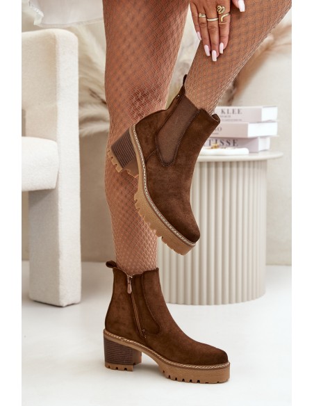 Women's Insulated Heeled Boots Eco Suede Brown Irissinae