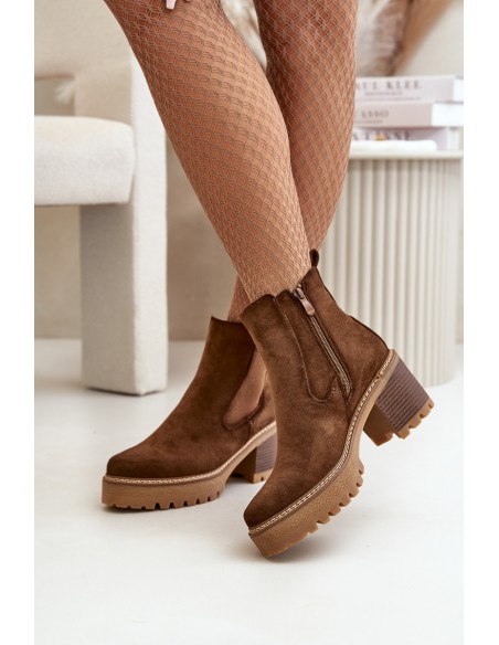 Women's Insulated Heeled Boots Eco Suede Brown Irissinae