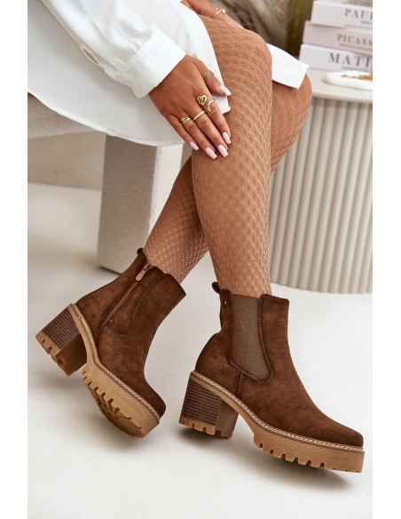 Women's Insulated Heeled Boots Eco Suede Brown Irissinae