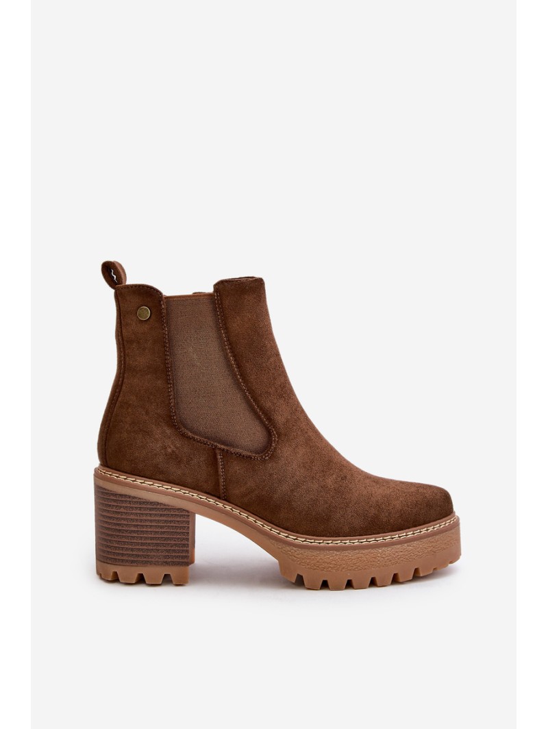 Women's Insulated Heeled Boots Eco Suede Brown Irissinae