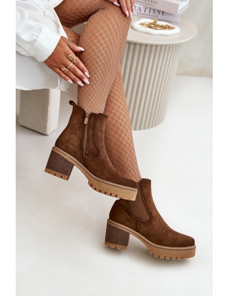 Women's Insulated Heeled Boots Eco Suede Brown Irissinae