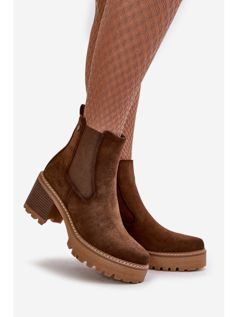 Women's Insulated Heeled Boots Eco Suede Brown Irissinae