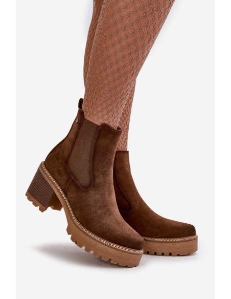 Women's Insulated Heeled Boots Eco Suede Brown Irissinae