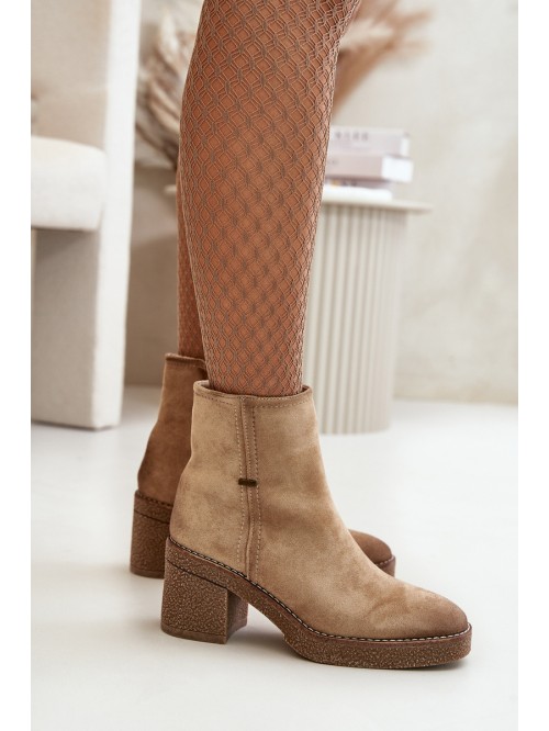 Women's Heeled Boots Insulated Eco Suede Beige Arkesia 2