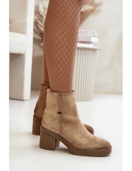 Women's Heeled Boots Insulated Eco Suede Beige Arkesia