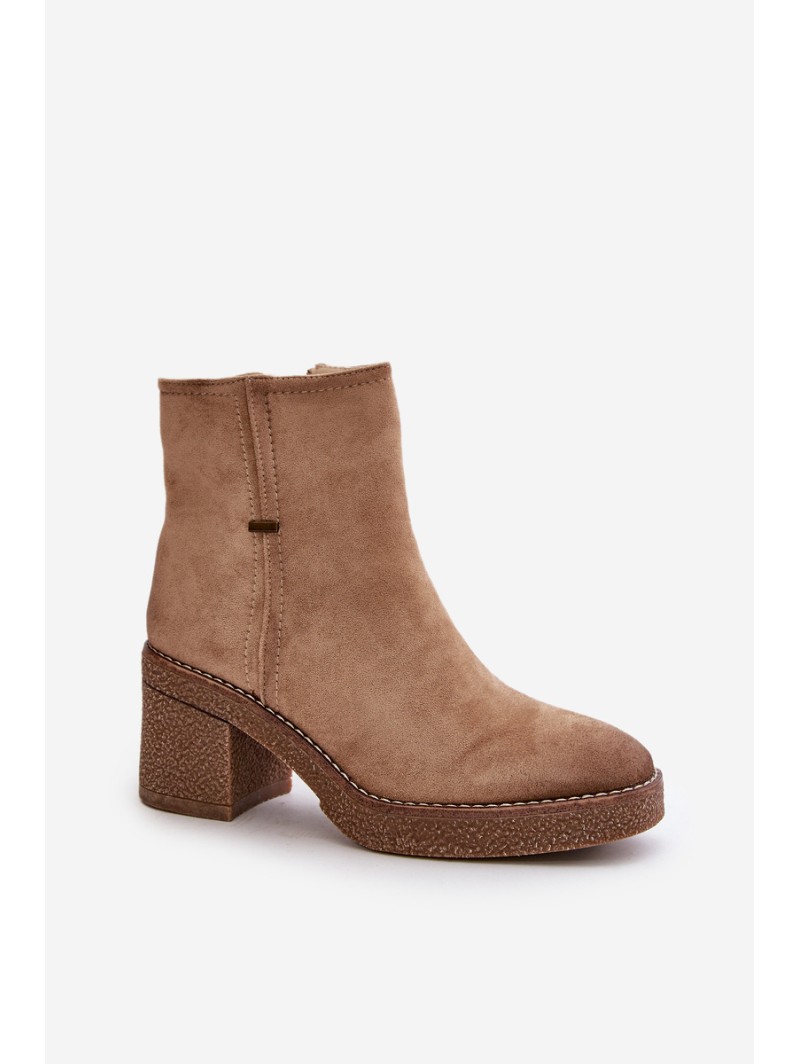 Women's Heeled Boots Insulated Eco Suede Beige Arkesia