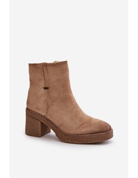 Women's Heeled Boots Insulated Eco Suede Beige Arkesia