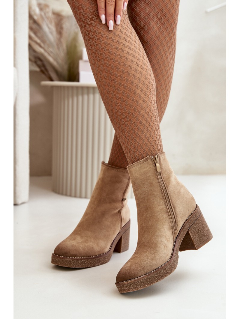Women's Heeled Boots Insulated Eco Suede Beige Arkesia