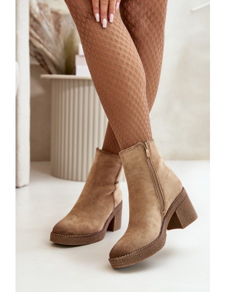 Women's Heeled Boots Insulated Eco Suede Beige Arkesia