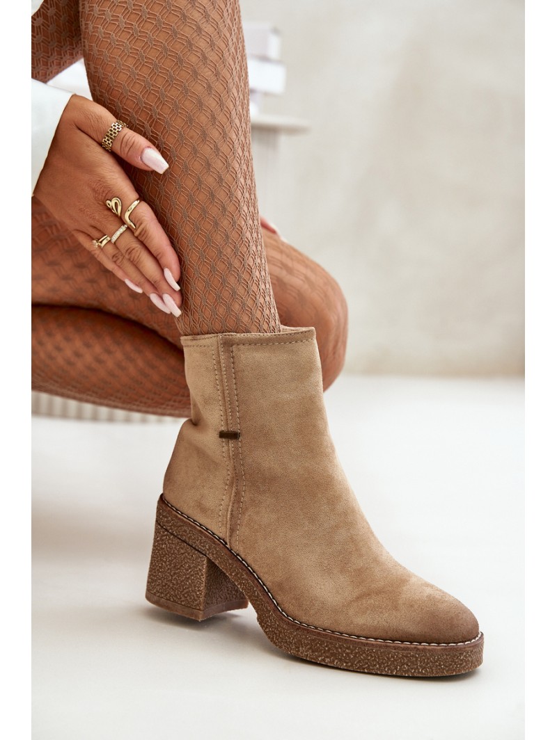 Women's Heeled Boots Insulated Eco Suede Beige Arkesia