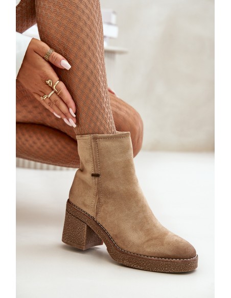 Women's Heeled Boots Insulated Eco Suede Beige Arkesia