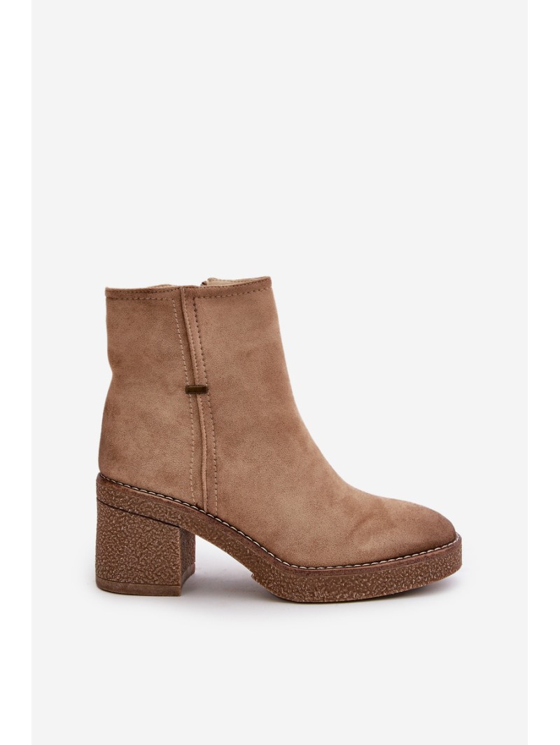 Women's Heeled Boots Insulated Eco Suede Beige Arkesia
