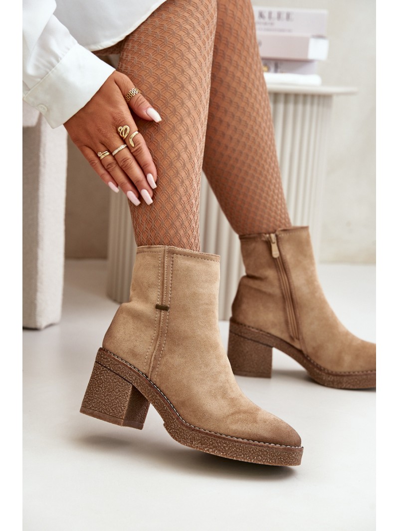 Women's Heeled Boots Insulated Eco Suede Beige Arkesia
