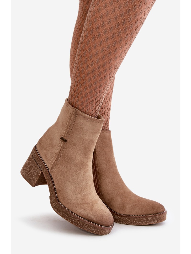 Women's Heeled Boots Insulated Eco Suede Beige Arkesia