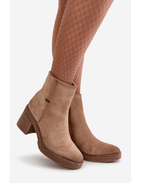 Women's Heeled Boots Insulated Eco Suede Beige Arkesia