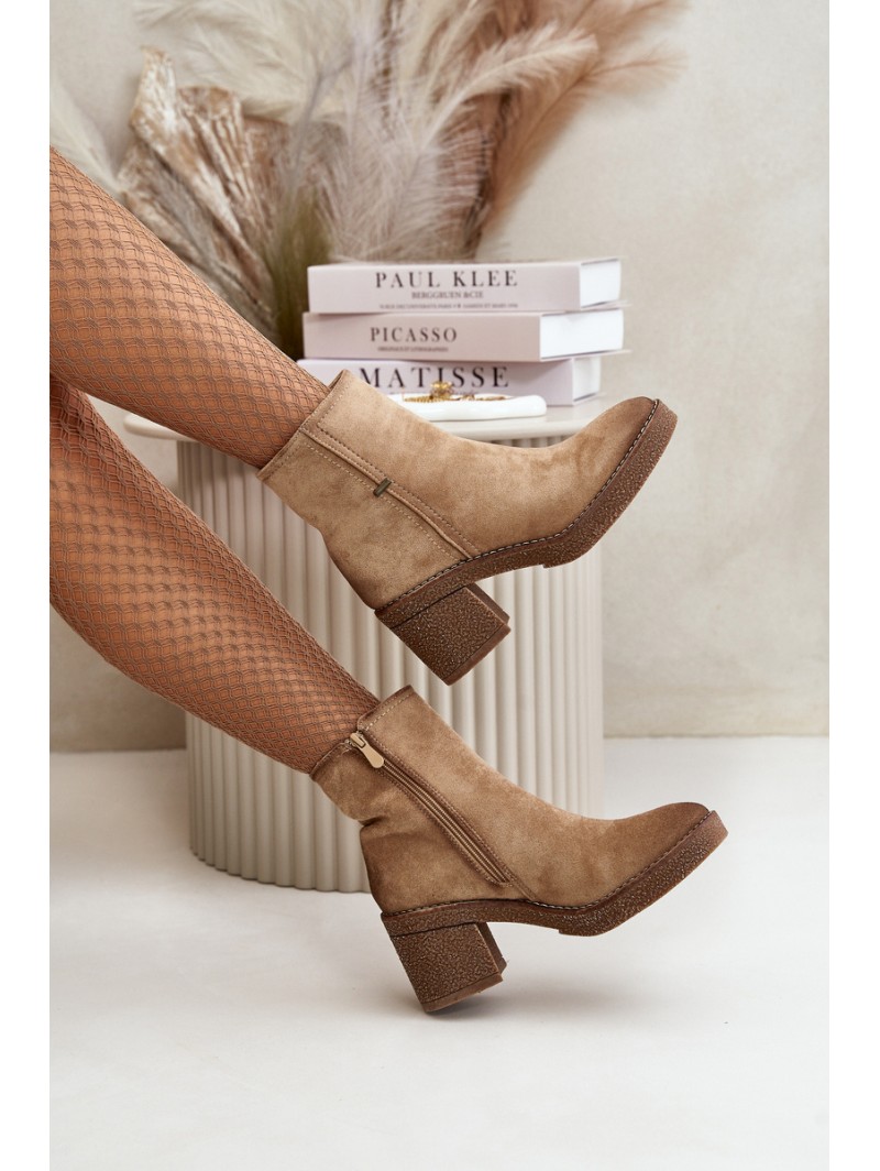 Women's Heeled Boots Insulated Eco Suede Beige Arkesia
