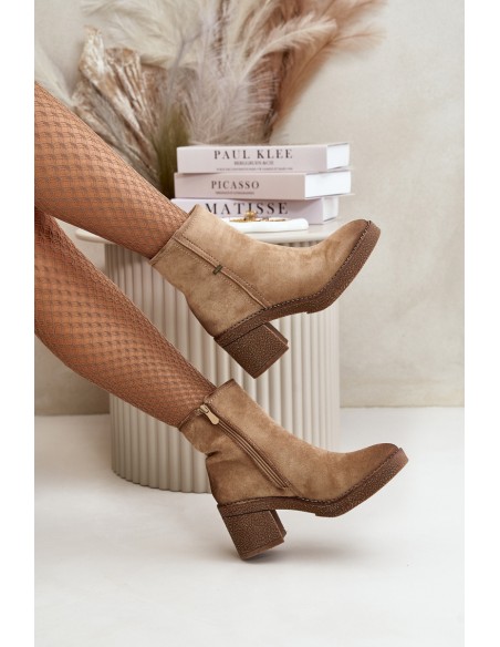 Women's Heeled Boots Insulated Eco Suede Beige Arkesia