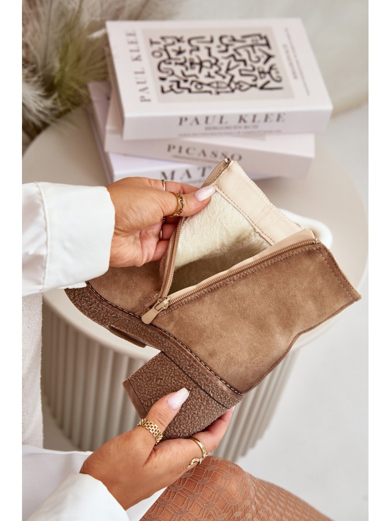 Women's Heeled Boots Insulated Eco Suede Beige Arkesia