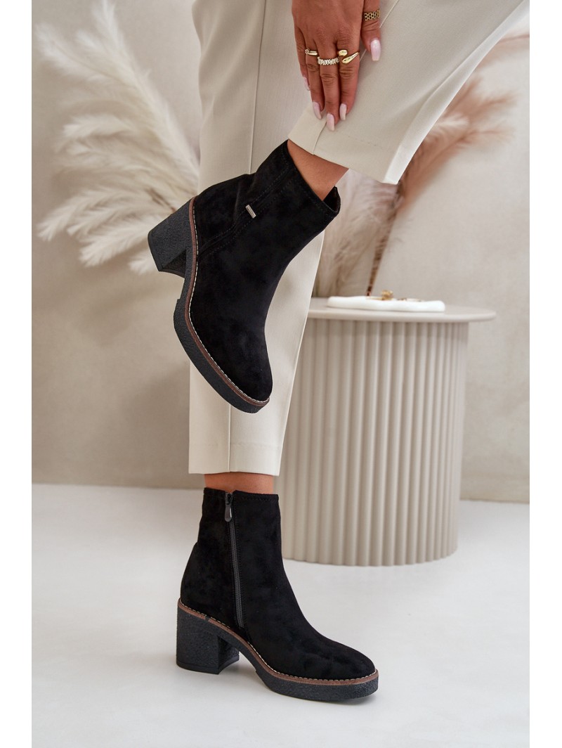 Women's Heeled Boots Insulated Eco Suede Black Arkesia