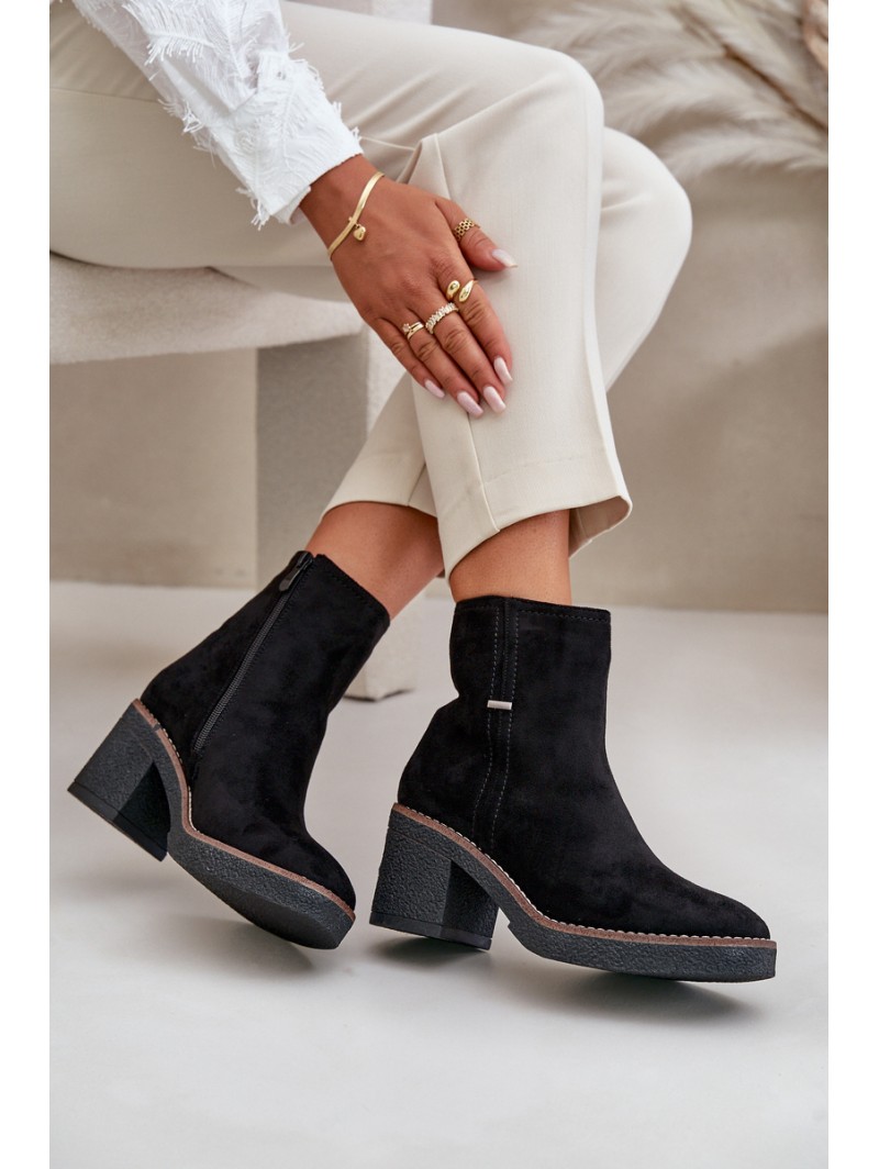 Women's Heeled Boots Insulated Eco Suede Black Arkesia