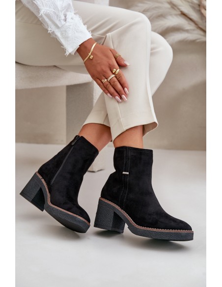 Women's Heeled Boots Insulated Eco Suede Black Arkesia