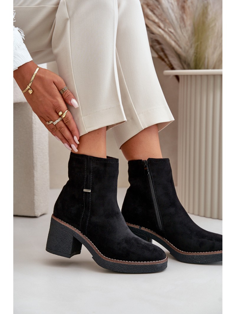 Women's Heeled Boots Insulated Eco Suede Black Arkesia