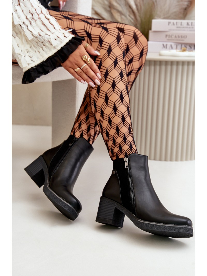 Women's Eco Leather Ankle Boots With Heel Insulated Black Revianna