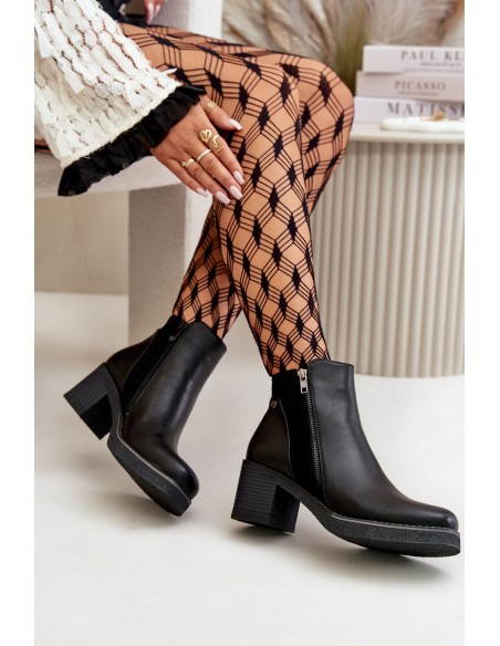 Women's Eco Leather Ankle Boots With Heel Insulated Black Revianna