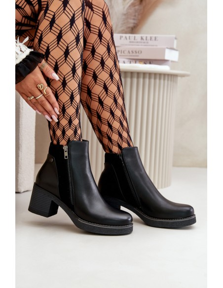 Women's Eco Leather Ankle Boots With Heel Insulated Black Revianna