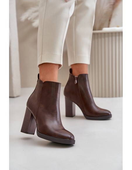 Insulated Women's Heeled Boots Eco Leather Dark Brown Teresine