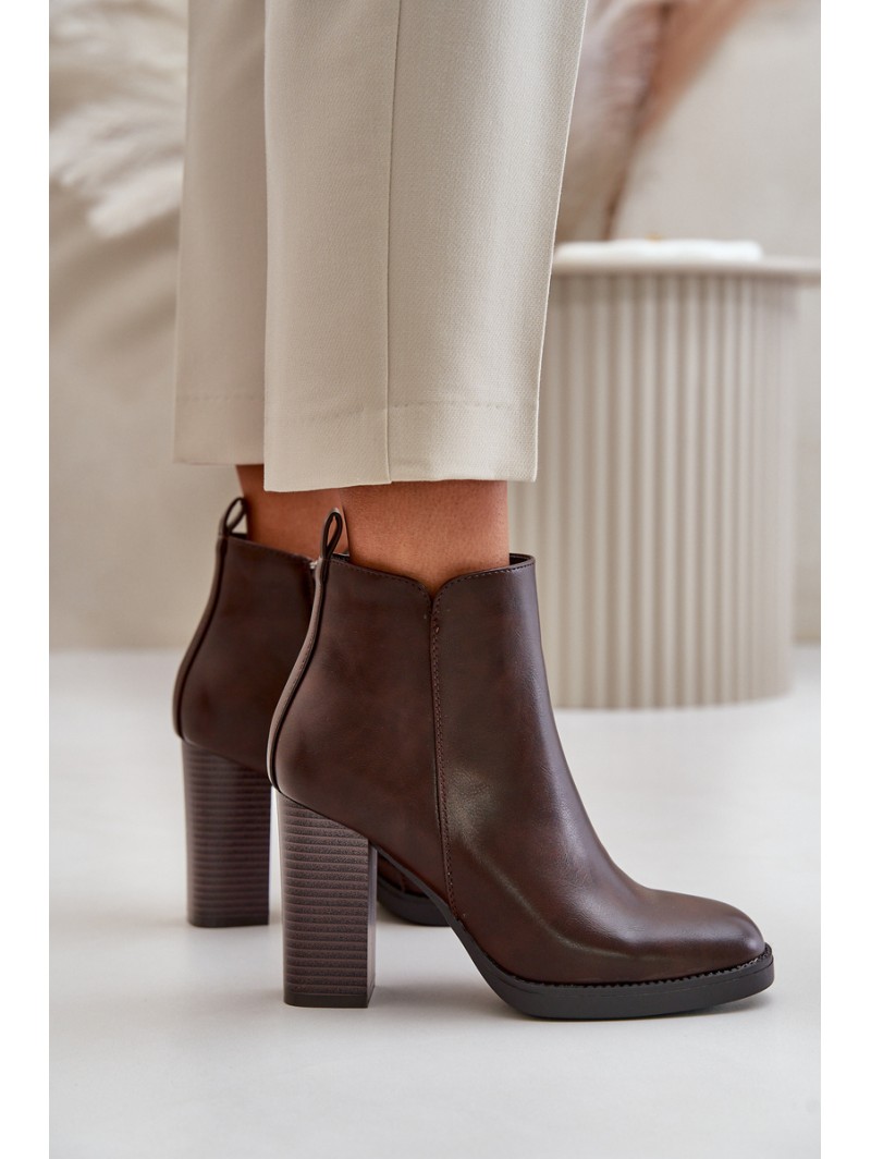 Insulated Women's Heeled Boots Eco Leather Dark Brown Teresine